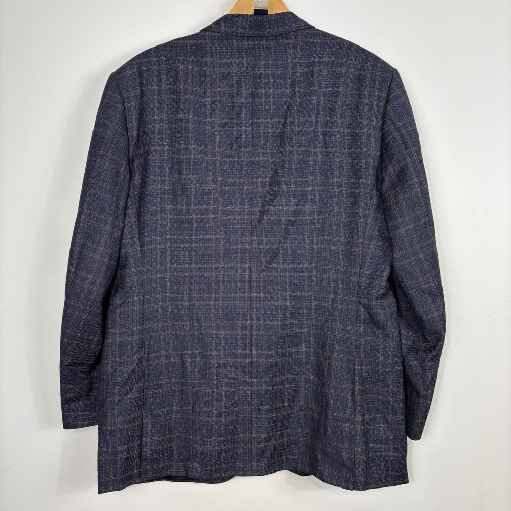 Canali Wool Plaid Sport Coat US 46L Navy Blazer - Picture 7 of 12